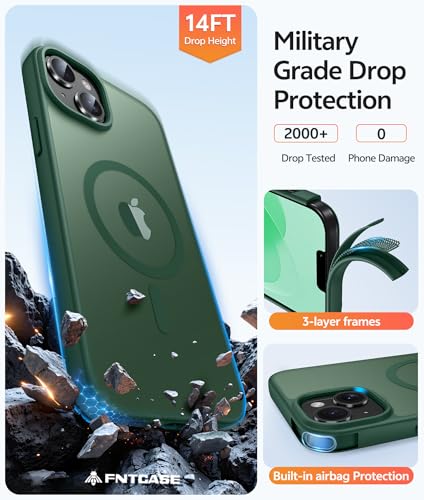 Image of FNTCASE for iPhone 14 Plus Case: for iPhone 15 Plus Magnetic Matte Textured Military Grade Drop Protection Translucent Cell Phone Cover - Slim Shockproof Protective Bumper Phonecase