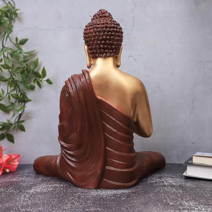 Image of Golden Brown Meditating Buddha Idol | Spiritual Home & Office Decor for Peaceful Vibes