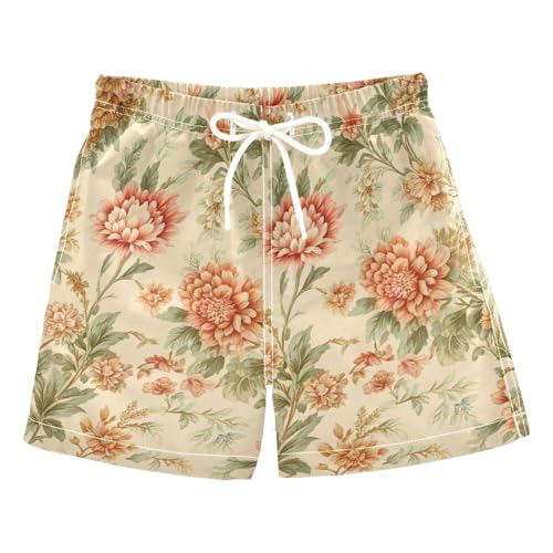FLildon Elegant Floral Print Little Boys Swim Trunks with Mesh Lining Quick Dry Beach Board Shorts, 3T