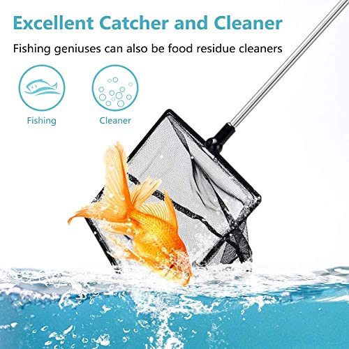 Image of Fish Net for Fish Tank, Fine Mesh Aquarium Net with 9-24 Inch Stainless Steel Long Handle, Extendable Fishing Tank Net for Fish Shrimp Tank, Pond, Creek (4 inch) (Pack of 2)