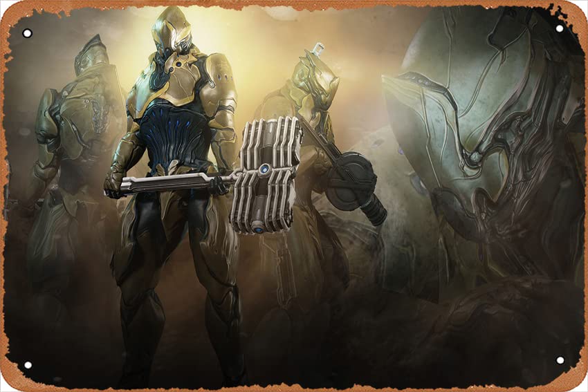 Metal Tin Sign Video Game, Warframe, Rhino (Warframe) Vintage Retro Style Bar Pub Man Cave Wall Plaque Decoration 8x12 inch