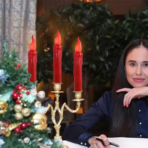 Image of Red Candlesticks Flameless Taper Candle, 4pcs Short LED Tapered Candles Remote Dipped Candle 6inch Battery Chandelier for Enchanting Christmas Harry Potter Inspired Vigils,R