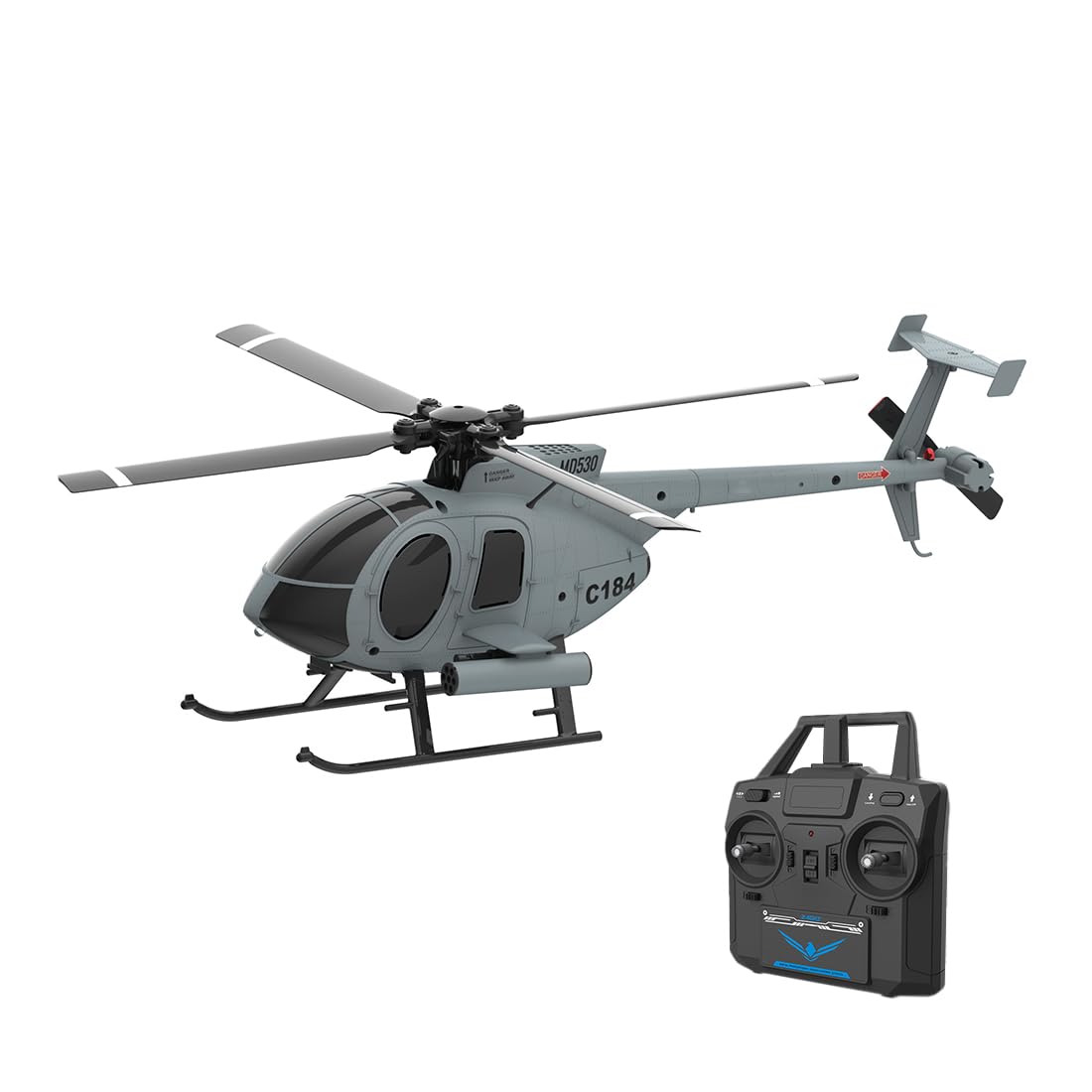 C184 RC Helikopter Ferngesteuerter Hubschrauber Outdoor, 1:48 MD500 Flybarless Heli mit 6-Achsen-Gyro, Optischer Fluss & Höhenhaltung, 2,4GHz 4-Kanal Fluggerät für Erwachsene, Grau