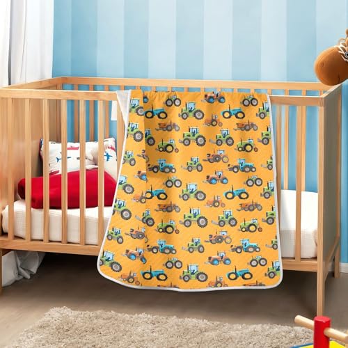 Image of Toddler Blanket for Baby Girls and Boys Soft Warm Swaddle Blanket for Nursery /Strolleoddler Bed /Car seat 30X40in Cartoon Tractors on an Orange Background