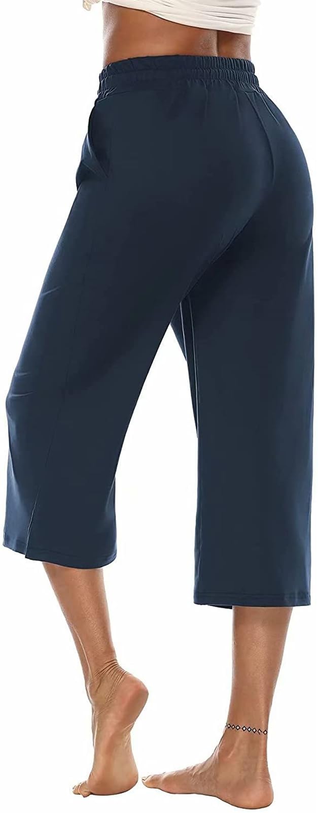 ASKSA Damskie spodnie capri 3/4, szerokie nogawki, wygodne spodnie rekreacyjne, spodnie do biegania, luźne spodnie do jogi, letnie spodnie z kieszeniami