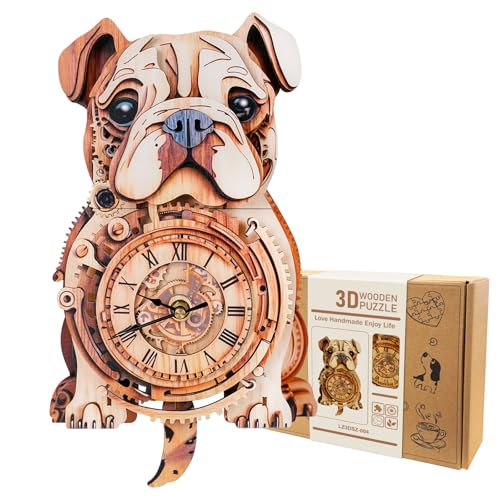 wudhank 3D Wooden Puzzle for Adults - Bulldog Clock