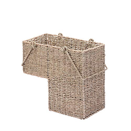 VILLACERA 14-Inch Wicker Stair Case Basket with Handles | Handmade Woven Seagrass in