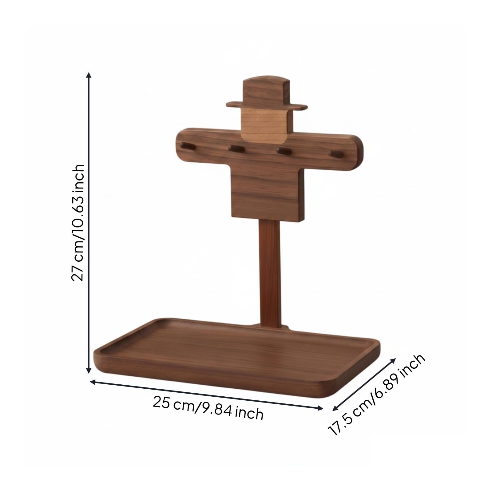 Key Organizer Tray Portachiavi Supporto Vassoio Base Organizzatore Svuotatasche Figura Spaventapasseri in Legno con Appesi Design Compatto in Wengé