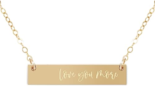 Zen & Zuri Love You More - Collar de barra con relleno de oro grabado, regalo del día de San Valentín, aniversario de boda, regalo para ella, regalo