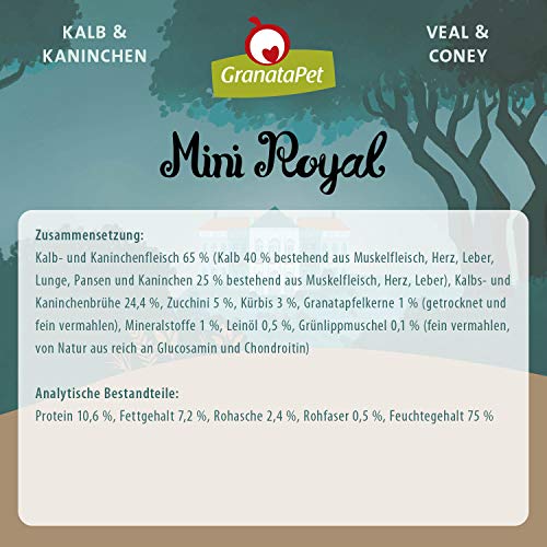 GranataPet Mini Royal Kalb & Kaninchen, Nassfutter für Hunde, Hundefutter ohne Getreide & ohne Zuckerzusatz, Alleinfuttermittel für ausgewachsene Hunde, 11 x 150 g