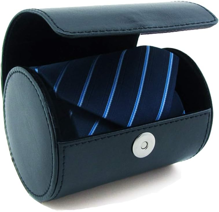 WAJJMen's Necktie Travel Case, Tie Anti-Wrinkle Organizer Box - Formal Cylinder Shape (Blue)