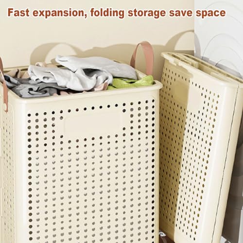 Panier à linge pliable en plastique crème blanc pour gain de place optimal