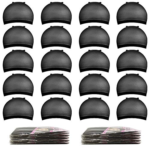 Wig Caps,MORGLES 20pcs Black Stocking Caps For Wigs Stretchy Nylon Wig Caps Wig Caps For Women Man-Black