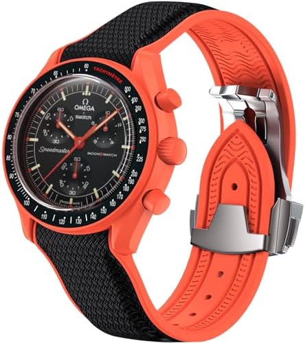 Strap for Omega x Swatch MoonSwatch Watch 20mm,Folding Buckle Band Compatible Omega X Swatch Moonswatch Speedmaster,Curved No Gap Replacement Strap for Men Women