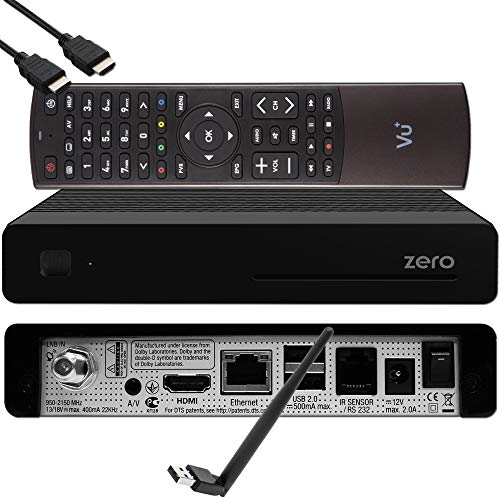 VU+ Zero HW Version 2-1x DVB-S2 Full-HD Sat Tuner E2 Linux Receiver, YouTube, Satellit Receiver mit Aufnahmefunktion, Kartenleser, Media Player, EasyMouse HDMI-Kabel & 150 Mbits WiFi Stick, schwarz