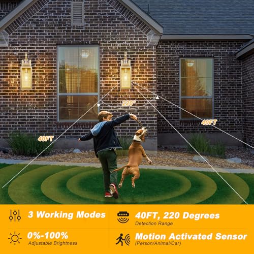 Modern Gold Motion Sensor Outdoor Wall Lights 2 Pack