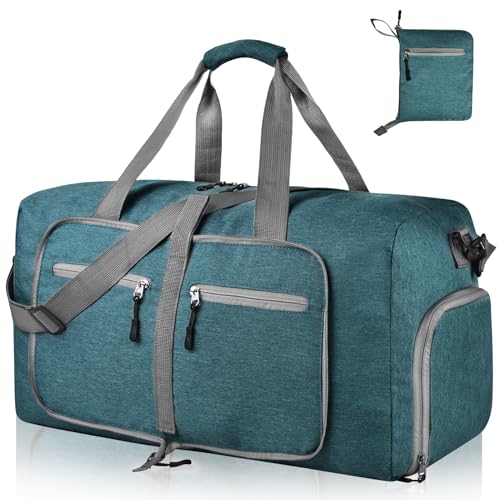 Dimayar 65L Travel Duffle Bag for Men Women - Foldable Duffel Bag with Shoes Compartment - Overnight Bags Waterproof & Tear Resistant(Green)