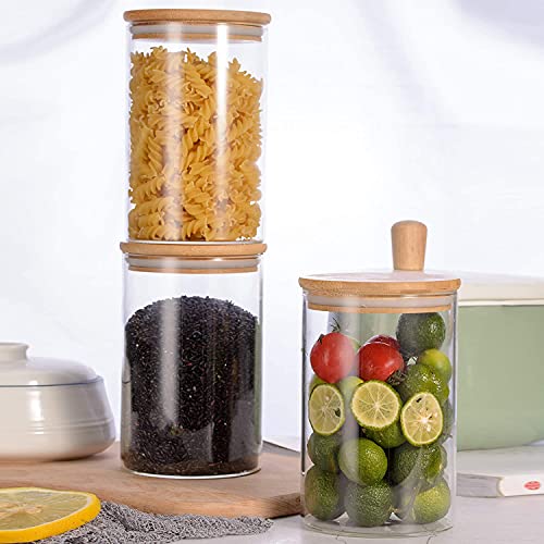 Image of Glass Food Storage Containers with Airtight Bamboo Lid, Coffee Storage Jars for Home Kitchen, Pantry Tea, Spices, Snack (ROUND 1200 ML JAR, SET OF 6)