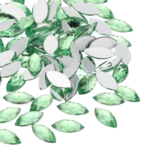 Gemas marquesa verde claro de 15x7mm con base plana de acrílico resistente 100 uds 2
