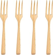 4 pçs Madeira Faia Fruta Cozinha Talheres Alça de Servir Garfos Portáteis Garfo Comida Biodegradável Liso Ocidental para Jantar Talheres Garfos amigáveis, Utensílios de Restaurante (Cor: Como Mostrado, Tamanho: Mx3pc (