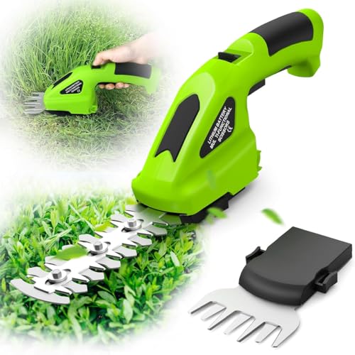 Image of HASTHIP 2 in 1 Handheld Cordless Grass Shear Weed Cutter with 2 Interchangeable Blades Multipurpose USB Rechargeable Handheld Grass Hedge Clipper
