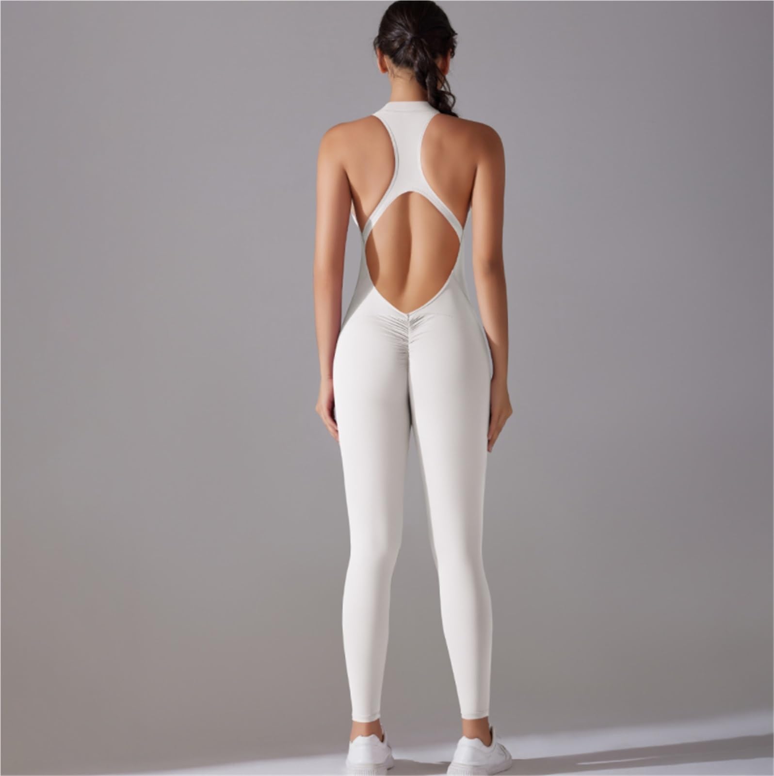 Mono de yoga sin espalda Mono Deportivo Sin Espalda For Mujer, Con Fruncido, Cremallera, For Yoga, Gimnasio, Mangas, For Entrenamiento, De Una Pieza Para Entrenamiento