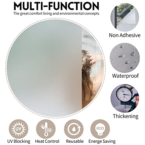 Image of KESPEN Window Privacy Film Frosted Glass Heat Control UV Blocking Privacy Window Film for Glass Windows Static Cling Non-Adhesive Door Coverings Decals for Bathroom Home Office,17.5 Inch X 6.5 Feet