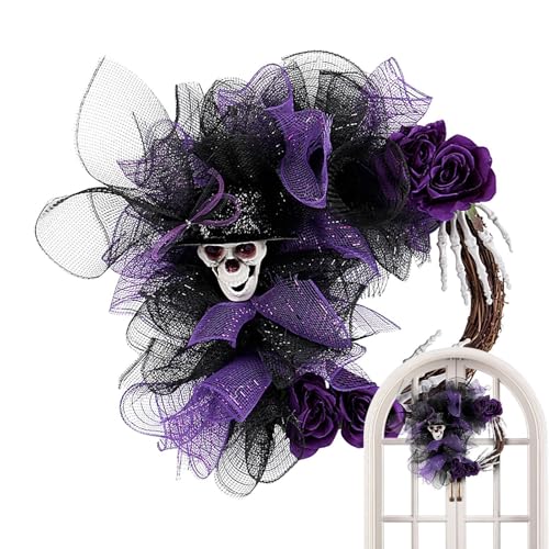 Corona de puerta de Halloween – Colgador de puerta de corona de calavera de Halloween, decoración de puerta delantera de granja, letrero de puerta de bienvenida, decoraciones de Halloween para puerta