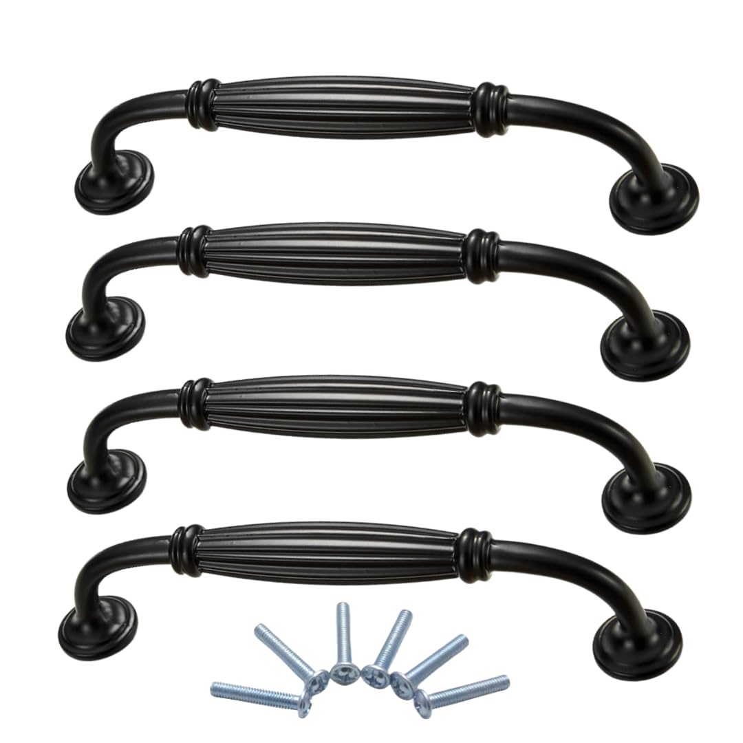 NLQCSXWEP Zinc Alloy Cabinet Bow Handle, Zinc Alloy Cabinet and Drawer Handles Matte Black Multiple Sizes 4-Pack(6064-128mm)