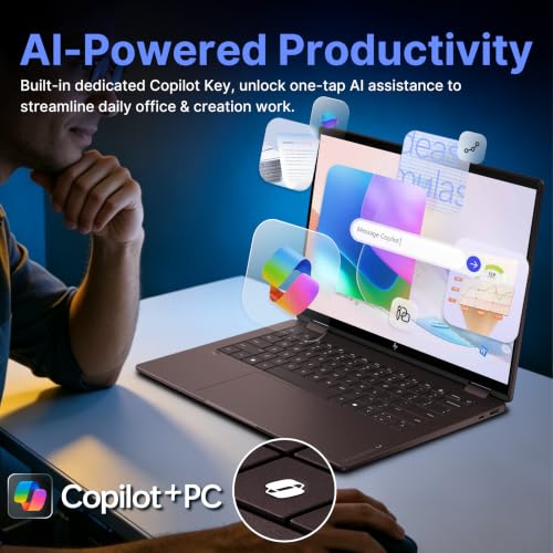 Image of HP OmniBook X Flip 2-in-1 14 inch 2K OLED Touchscreen Laptop, Ryzen AI 5 430, 16GB RAM, 2TB Storage (1TB SSD+1TB Docking Station), AMD Radeon 840M, Copilot+ PC, Backlit Keyboard, Win 11, Deep Espresso