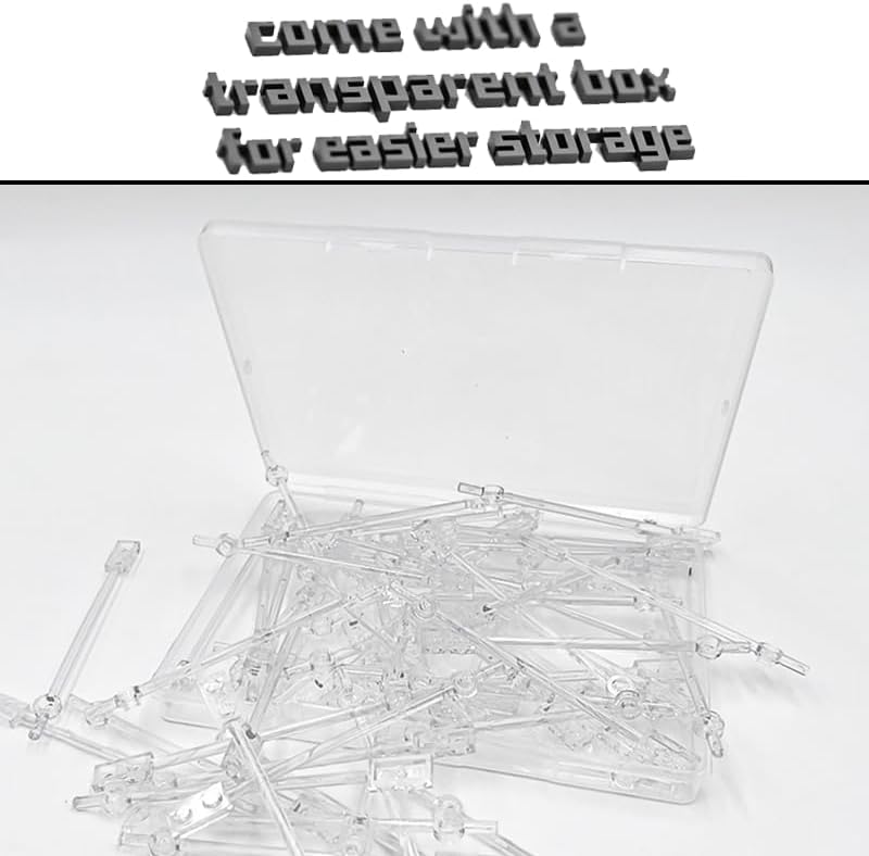 50pcs Clear Sticks Accessories, Transparent Bar 12L with 1x2 Plate End Hollow Studs and 1x1 Round, Compatible with Lego Parts and Major Brands