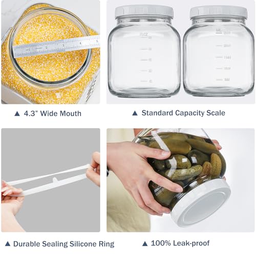 Image of 0.8Gal Glass Jar with Lid, Wide Mouth Mason Jar for Airtight Storage, 2 Pcs