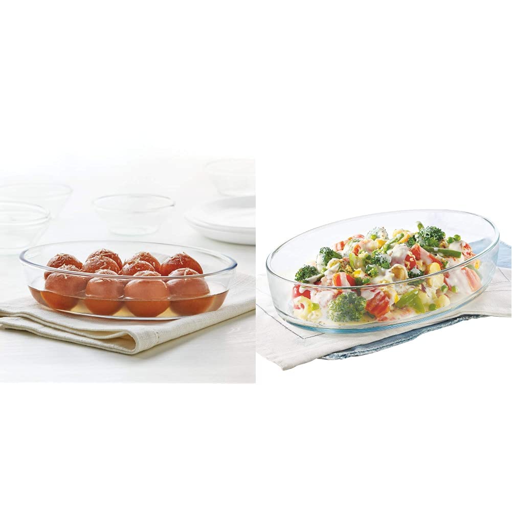 Borosil - Icy22Od0107 Oval Baking Dish, 700 Ml, Transparent & Borosil - Icy22Od0124 Oval Baking Dish, 2.2 Litres, Transp