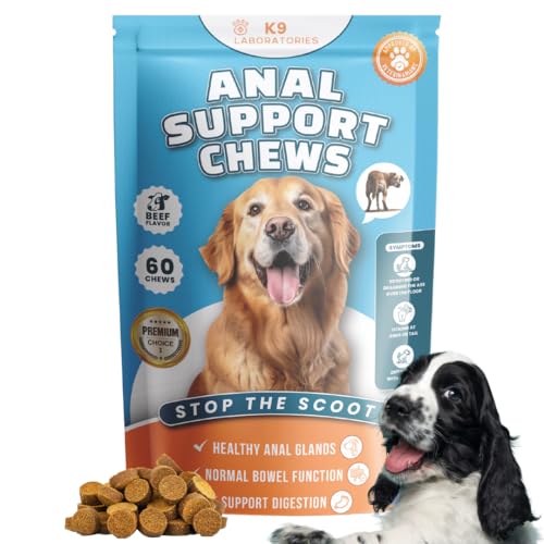 Soporte de Gland Anal Para Perros - Contra Paseo en trineo - Glándulas anales obstruidas, glándulas anales inflamadas - Calabaza, bromelina, semillas de lino 60 Piezas