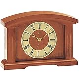 antique table clocks online  AMS - Funkuhr - Tischuhr - kirschbaumfarbenes Massivholz - Mineralglas - Zahlenreif messingfarben