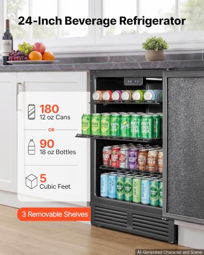 Image of VEVOR Beverage Refrigerator, 24 Inch Under Counter Drink Fridge, Black