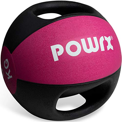 POWRX Balón Medicinal con Asas 6 kg - Ideal para Ejercicios de »Functional Fitness«, fortalecimiento Muscular y rehabilitación + PDF Workout (Pink)