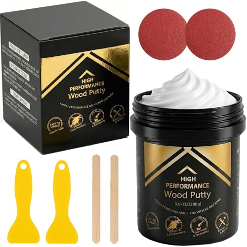 Deuvuo Wood Filler, Wood Putty Filler White - Our Wood Grain Filler Offers a Quick and Lasting Fix for Any Damage or Flaw - Paintable, Stainable, Sandable & Quick Drying - 9.87 Ounce