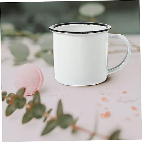 Miniatura 4 de BESPORTBLE Juego de tazas de esmalte blanco de 2.4 in, 2 piezas para almacenamiento de chocolate caliente, tazas de café, taza de hierro vintage,