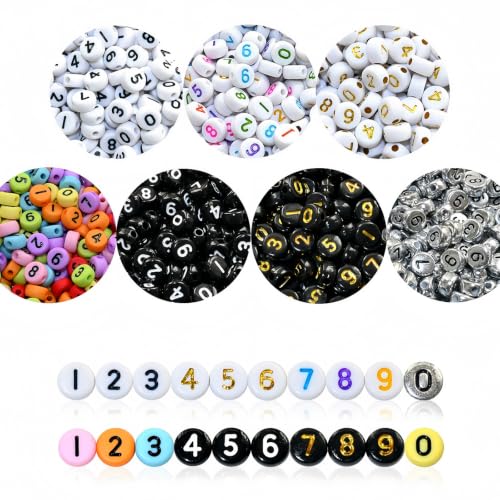 Amaney 700Pcs 7x4mm 7 Colors Mixed Number Beads Acrylic Round Shape Each Color 100Pcs