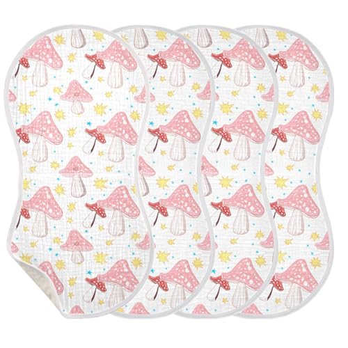 Whimsical Mushrooms Baby Burp Cloths for Boys and Girls, Soft Muslin Spit Up Towels, 22"x11" Newborn Essentials for Feeding and Drooling, 2 Pack3