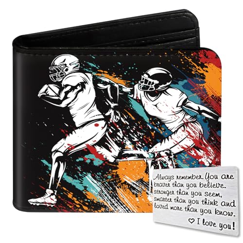 Image of Teen Boys Wallet, Cool Football Wallets for Kids Son 9-12 /8-10 /8-12 with Wallet Card, Funny Leather Bifold Rfid Blocking Wallet, Purse Coin Pocket Id Window for Men Boy Male Youth Guys Gifts