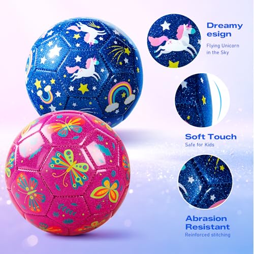Image of Kids Soccer Ball, Size 3 Soccer Ball for Toddlers Ages 3-8 | Soccer Ball for Kids Ages 3-8, Glitter Cartoon Design, Great for Birthday Gifts, School Events, Games, and Outdoor Play