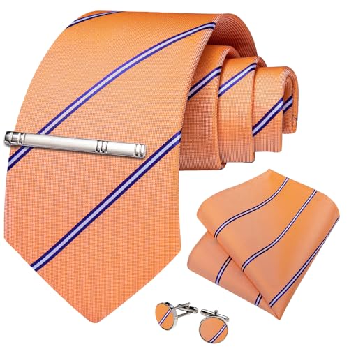 Image of DiBanGu Mens Tie Silk Plaid Striped Necktie and Pocket Square Cufflinks Tie Clip Set with Gift Box Formal Wedding Party