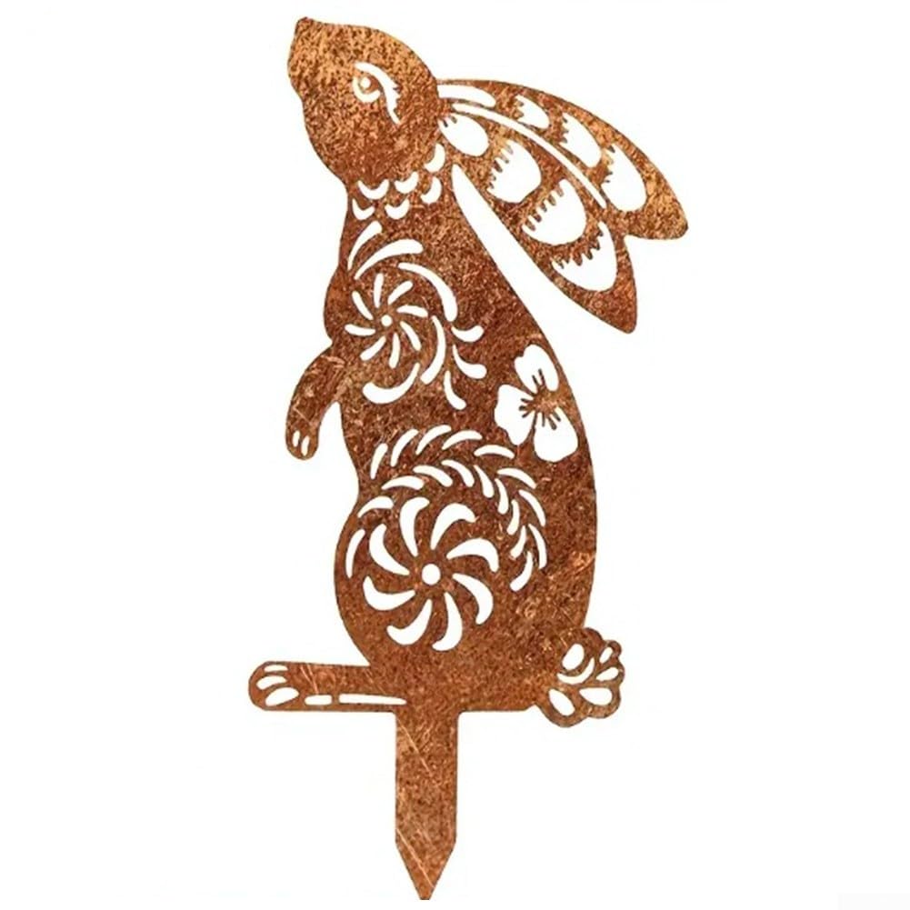 HomeVortex Outdoor Metal Rabbit for SCULPTURE, Easter Garden Plug-In Decor, Rustic Iron Bunny Silhouette Ornament For Landscape And Courtyard(D)