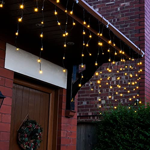 Festive Lights - ConnectGO Connectable Indoor & Outdoor Icicle Lights - Mains Powered LED Lighting with Black PVC Cable - Christmas, Garden, Home & Party (Warm White, 2m)