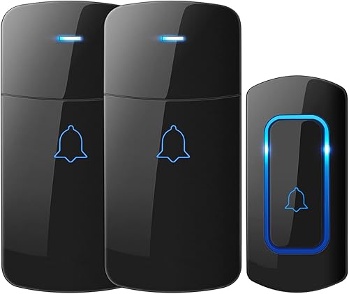 AVANTEK Timbre inalámbrico D-3C, kit de timbre de puerta de largo alcance de 1300 pies, 52 melodías, volumen de hasta 115 dB y flash LED con 2