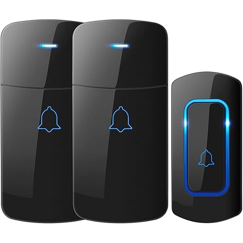 AVANTEK Wireless Doorbell D-3C, 1300 ft Long Range Door Chime Kit, 52 Melodies, Up to 115dB Volume and LED Flash with 2 Plug-In Receivers & 1 Push Button, Black
