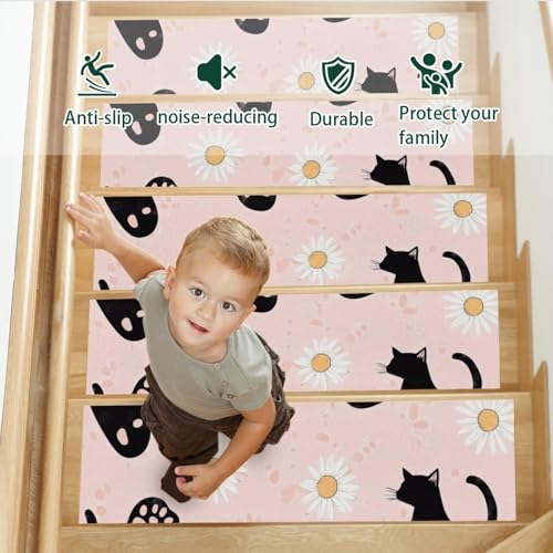 Tapis d'escalier antidérapants lavables et réutilisables pour marches d'intérieur