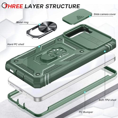 LeYi Compatible for Samsung Galaxy S21-FE Case: Galaxy S21 FE 5G Case with Screen Protector Tempered Glass X 2 & Magnetic Stand, Dual Layer Protective Samsung S21FE Case para Cell S 21 FE, Green - image 4